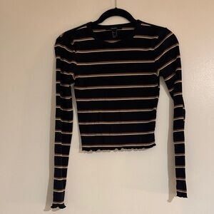 Forever 21 Black and Cream Striped Crop Top